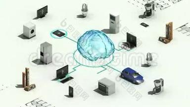`IoT`技术连接智能家电技术，物联网，三维动画..